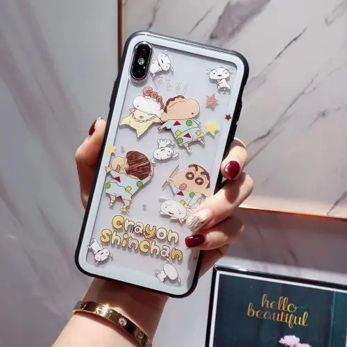 Серебристый Чехол для телефона Crayon Shin-Chan i, стеклянный чехол для iphone 6s 7 8 plus x xr xs max, милые чехлы - Цвет: Серебристый