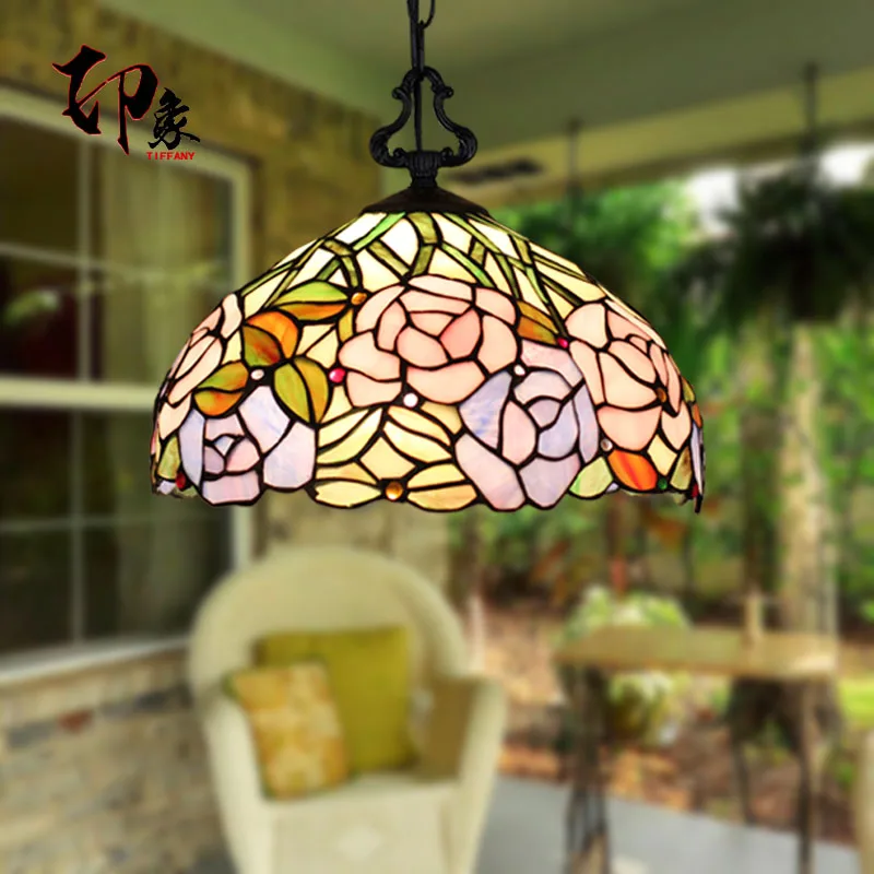 

12inch Tiffany Baroque Stained Glass Suspended Luminaire E27 110-240V Chain Pendant lights for Home Parlor Dining bed Room