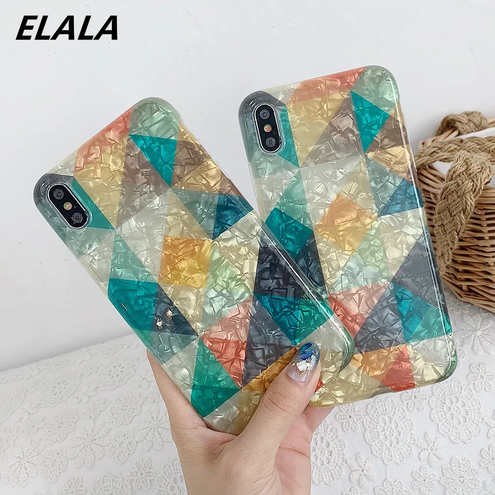 ELALA Glossy Marble Case For iphone X Simple Pattern Glitter diamond Silicone Cover iPhone 7 8 6 Plus XR XS Max | Мобильные телефоны