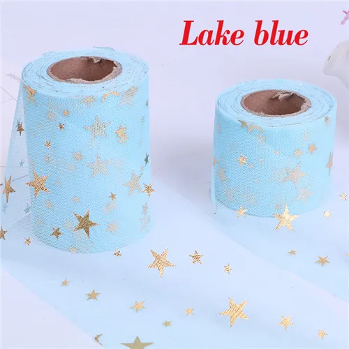 Lake blue Блестящая блестящая Звезда Тюль Кружево рулон 6 см 10 см 25 ярдов Катушка пачка Свадьба деко органза лазер DIY ремесла день рождения поставки - Цвет: Lake blue