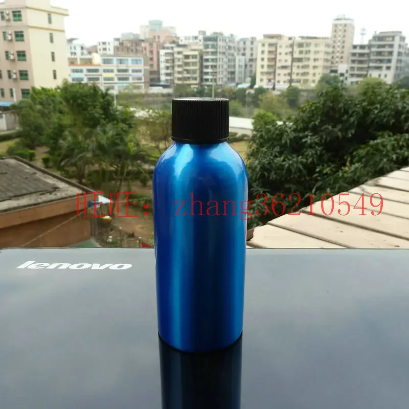 

120ml aluminum blue bottle With black plastic cap.cosmetic container, used for essential oils,pharmaceutical raw materials