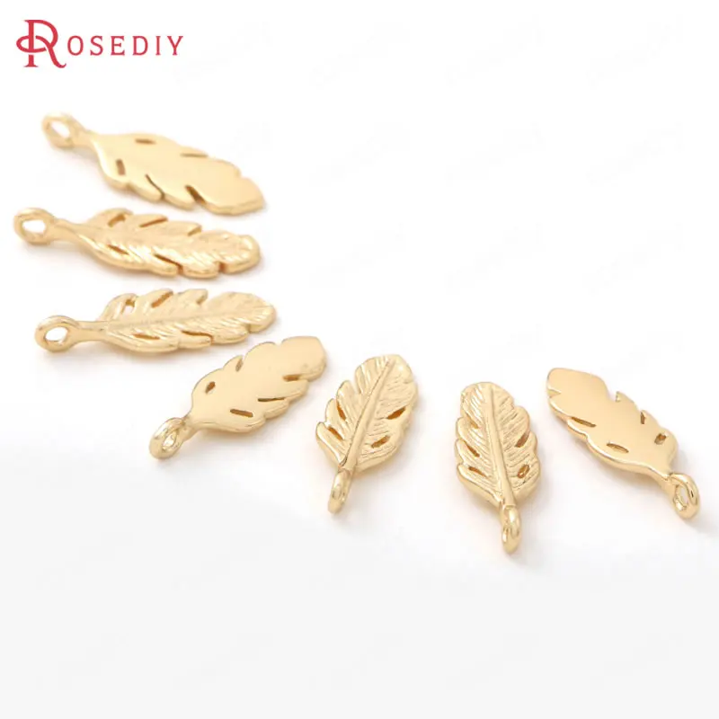 

(34325)10PCS 5*15MM 24K Champagne Gold Color Plated Brass Feather Charms Pendants High Quality Diy Jewelry Findings Accessories