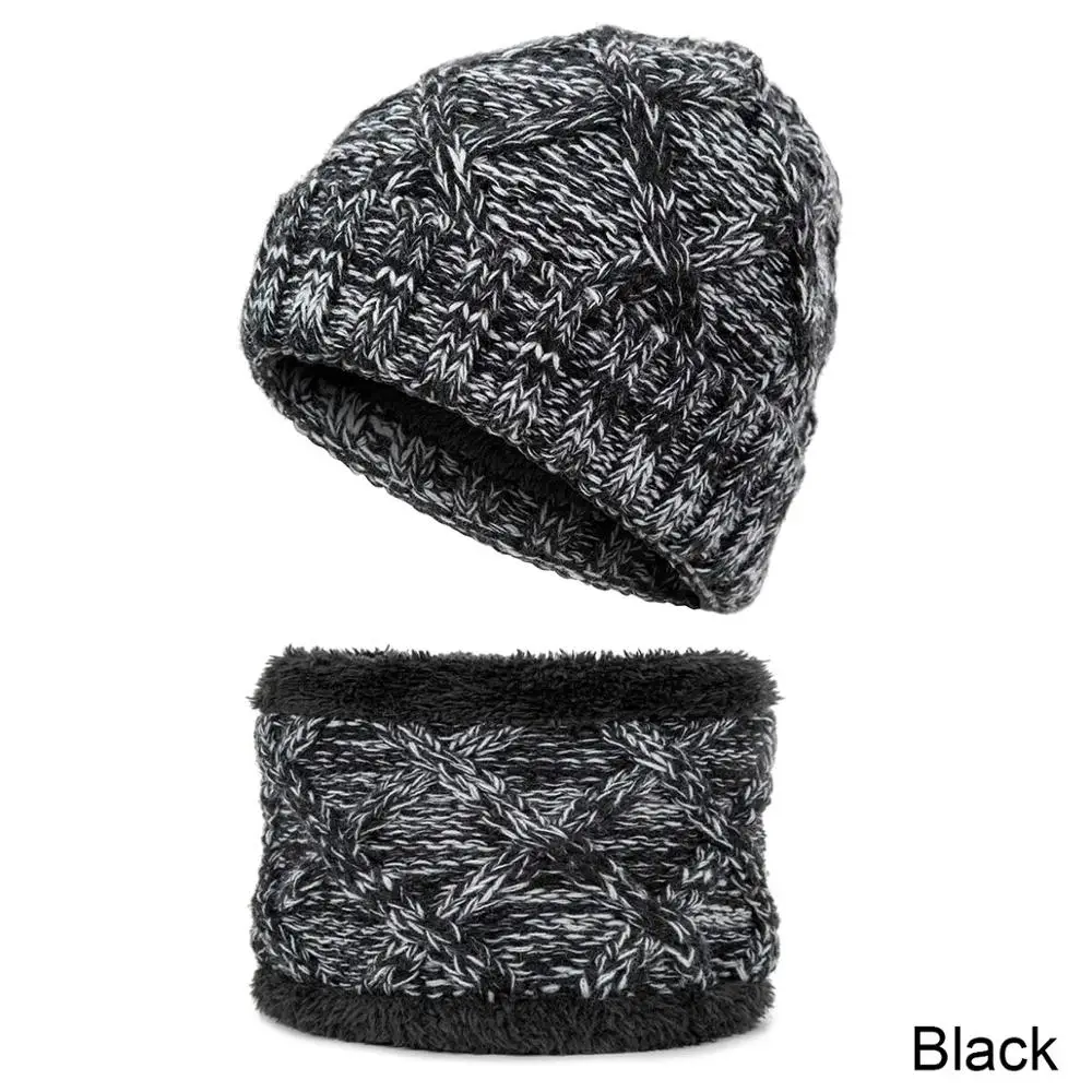 Black REAKIDS/ осенне-зимний детский головной убор, шапка вязанная, костюмы для мальчиков и девочек, вязаная шапка, шарф, шапка, детский шарф, шапка, комплект - Цвет: Black