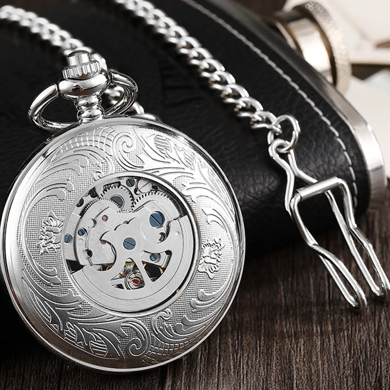 Большой орел полые серебряные Механические карманные часы для мужчин винтажный