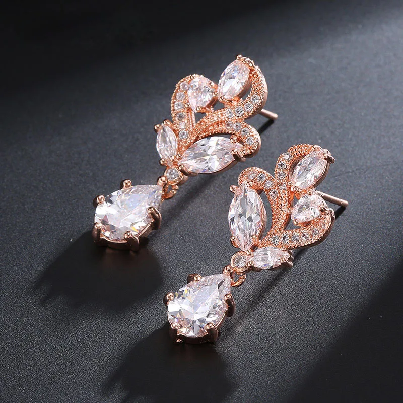

SLBRIDAL Pave Setting AAA Grade CZ Wedding Drop Earrings Pin Luxury Dangle Cubic Zircon Bridal Earring Bridesmaids Earring