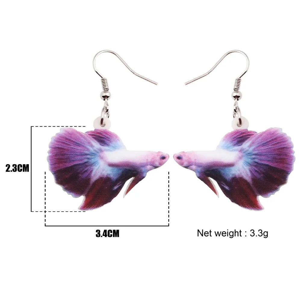 Bonsny Acrylic Drop Dangle Fighting Fish Long Earrings New Fashion Ocean Collection Animal Jewelry For Women Girl Accessories | Украшения и