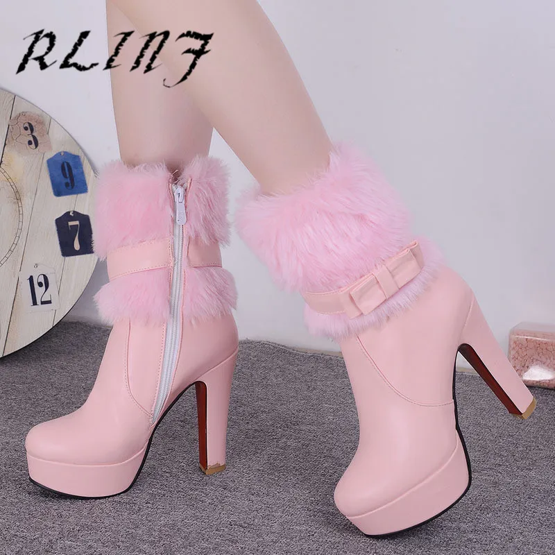 RLINF/новый водный стол супер высокий и толстый средний каблук имитация кроличьей