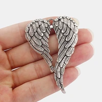 5 pcs large angel wings feather charms pendants jewelry necklace making findings 69x47mm