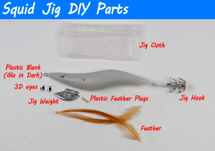 Bimoo 12 компл. Squid джиг DIY Наборы включая бланки глаза крючки ткань кожи перо привести Вес#2,5#3,0#3,5