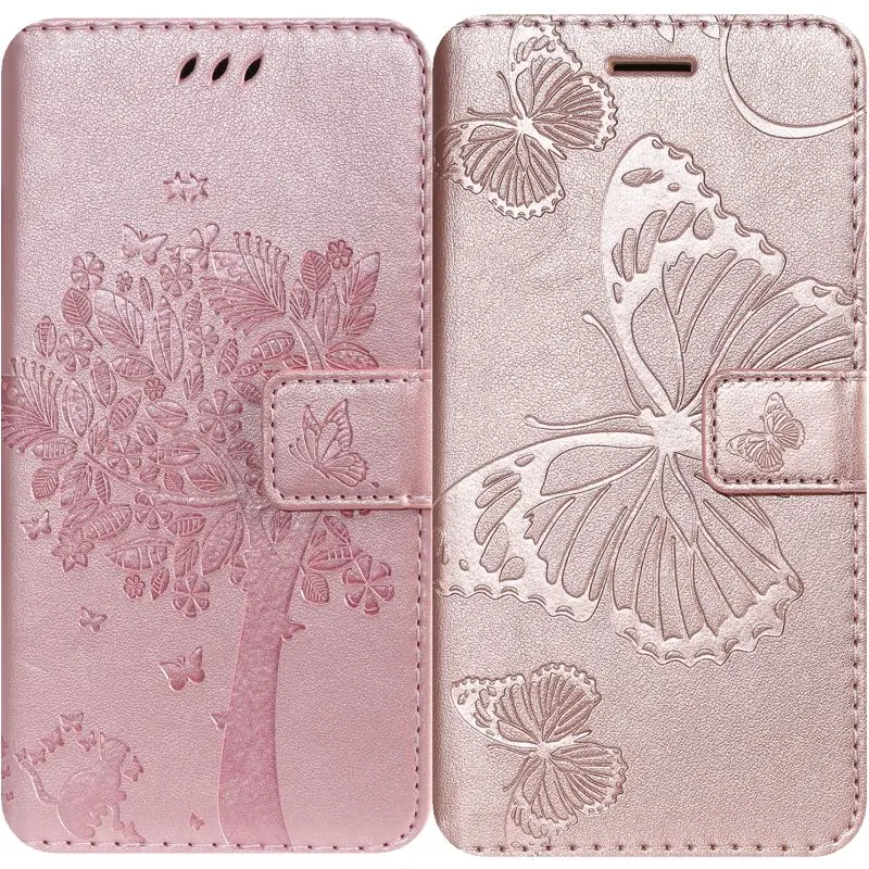 

Cute Cat Tree Butterfly Phone Case for Frame apple iPhone 6 6S 7 8 Plus Capa PU Leather Stand Covers Single Color D06F