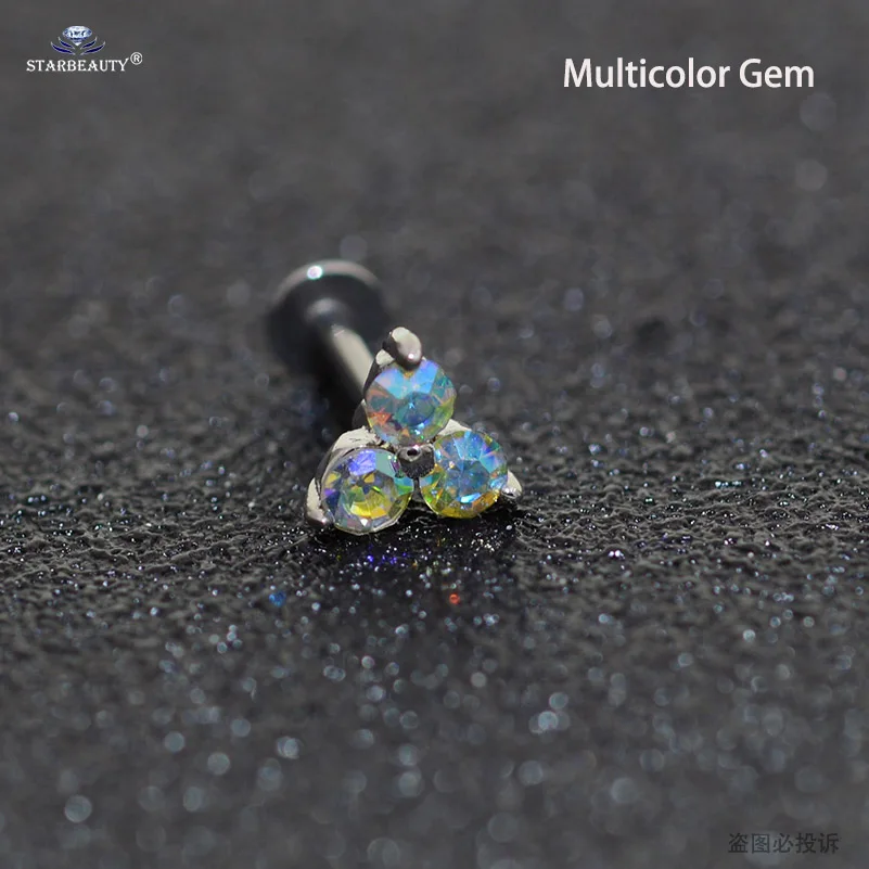 Multicolor 16G 6/8 мм пикантные Три Камень козелка пирсинг ореха нос пирсинг для губы спирали для губ Пронзительный нос кольцо из нержавеющей стали, серьги-гвоздики, ювелирные изделия - Окраска металла: Multicolor