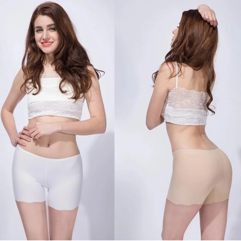 

USHINE Summer ice silk women's high low waist solid safety short pants underwear girls boxer short pants dance underwear