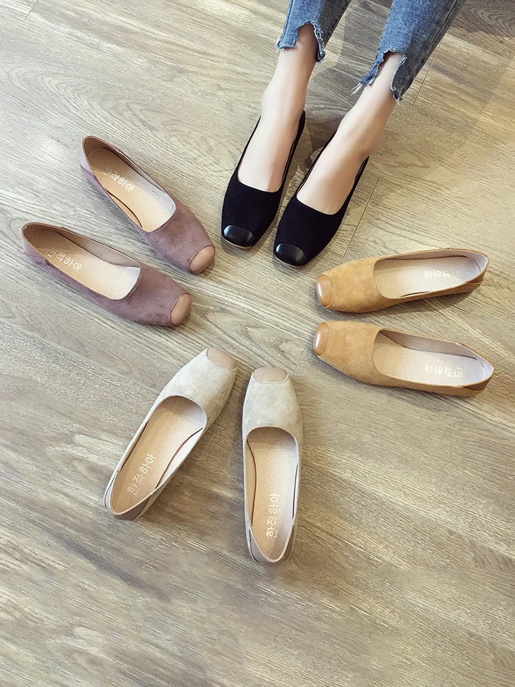 

Женские туфли на весну 2019, новые рабочие туфли с квадратным вырезом и низкой плоской подошвой, обувь для отдыха