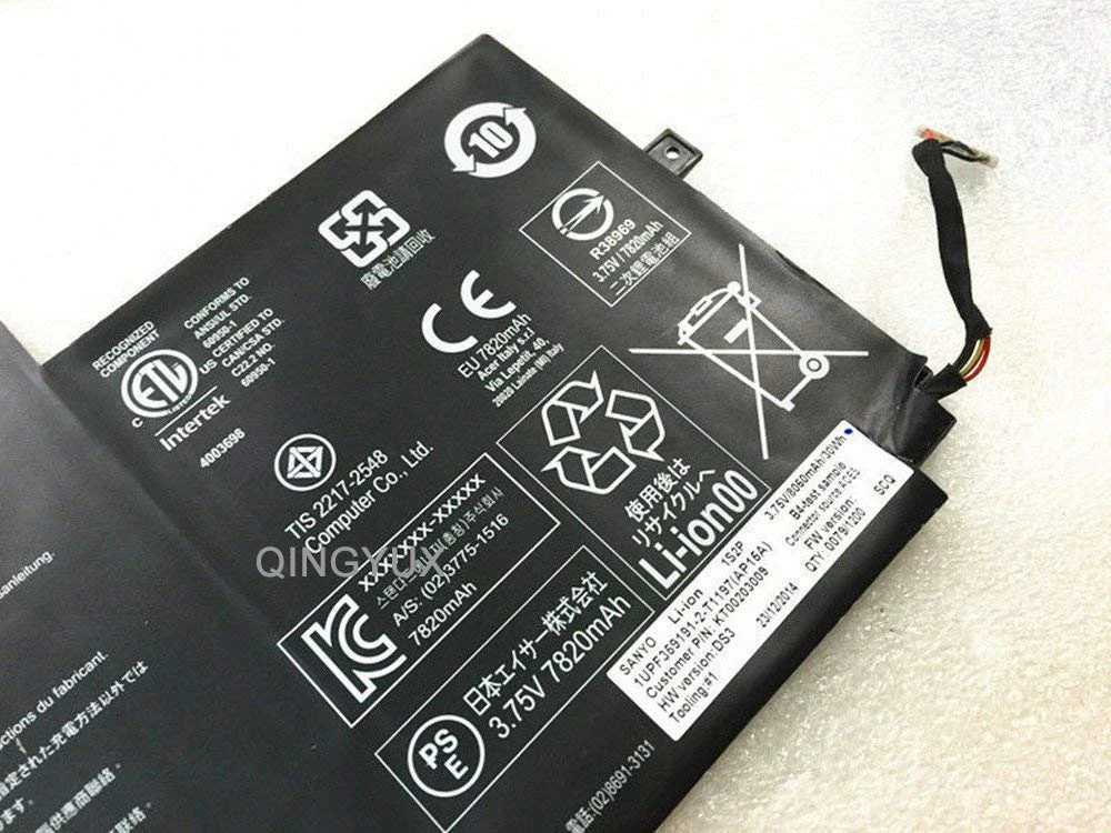 Аккумулятор для ноутбука QINGYUX 3 75 V 30Wh 8060mAh AP15A3R совместим с Acer Aspire Switch 10 SW3 013 Series