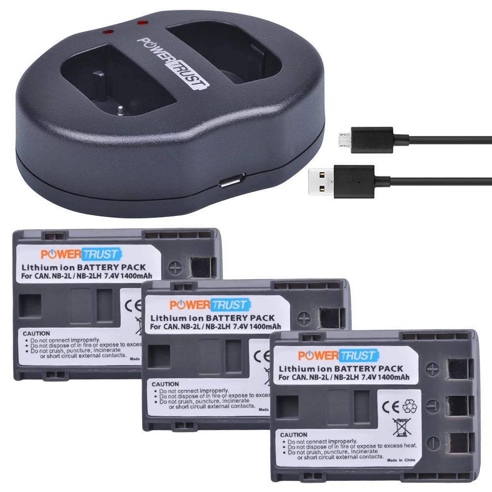 3 шт. 1400 мАч NB 2L 2LH NB2LH батарея + двойное зарядное устройство USB для Canon EOS 400D S80 S70 S50 S60