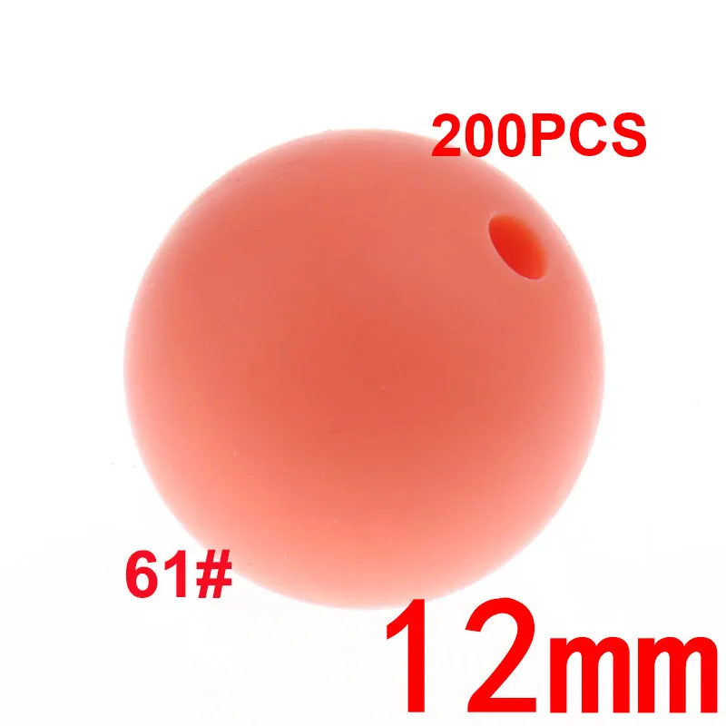 61 Salmon Orange 200 шт Круглые 12 мм Силиконовые Бусины прорезыватель Bpa бесплатно детские стоматологические ожерелья Аксессуары крепления для укачивания, успокаивающего приспособления цепочка ручная работа - Цвет: 61 Salmon Orange