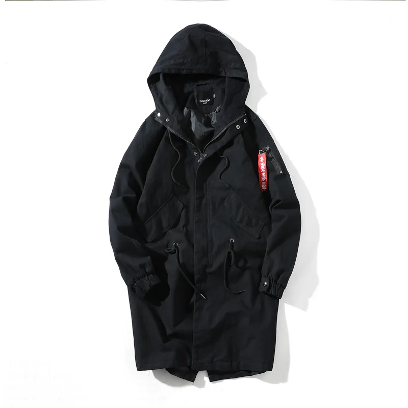 

2019 Autumn Winter Men Fashion Long Outwear Windbreak Jacket Teenager High Quality Casual Trench Hoodie Jacket