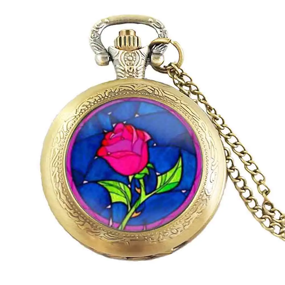 

Steampunk prince rose pocket Watch Necklace 1pcs/lot watches Pendant Quartz jewelry chain 2017 girlfriend gift hot