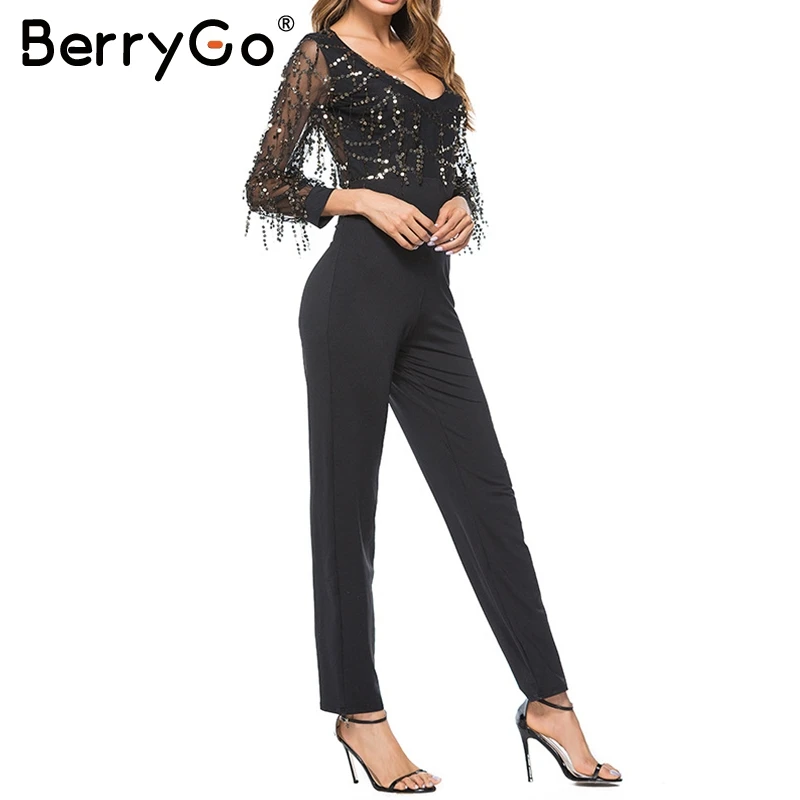 BerryGo пикантные сетчатые вечерние блесток комбинезоны комбинезон тонкий блеск