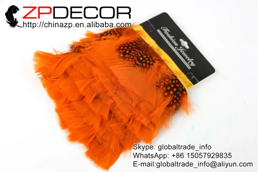 

ZPDECOR 10yards/lot 6cm(2-3inch) Pretty Orange Dyed Turkey T-Base Plumage Feather Trim with Guinea Feathers