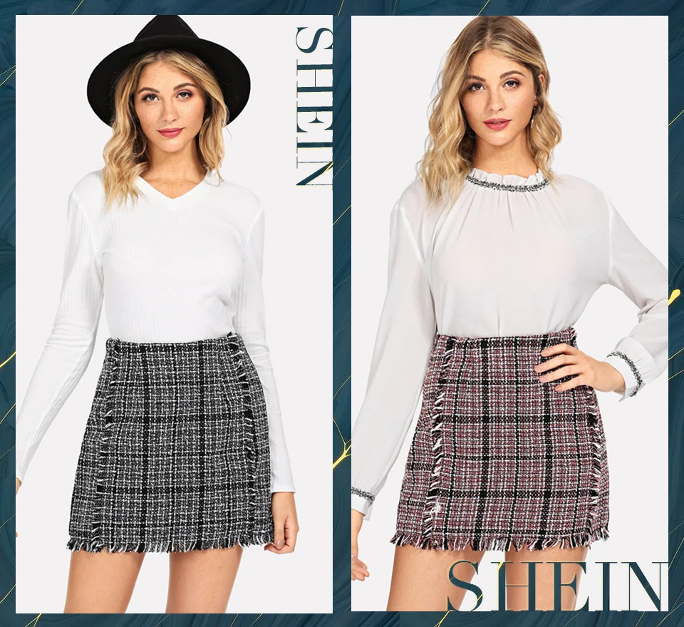 SHEIN Элегантная Мини Юбка Клетчатая Офисная Юбка Стильная Юбка В Клетку