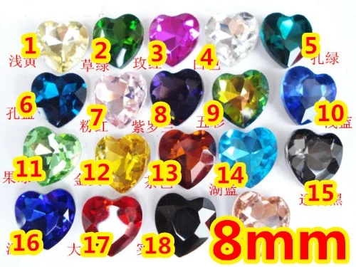 

AAA+17Colors 330pcs/Lot 8mm Heart Crystal Pointed Back Glass Fancy Stone beads For Jewelry Making,Garment