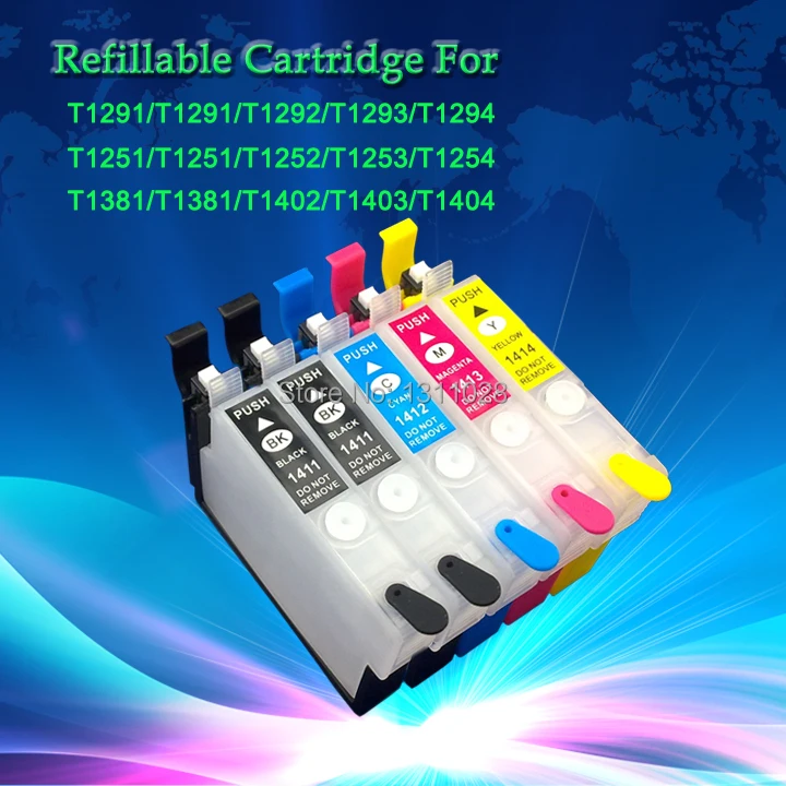 

1291 T1291-T1294 Refillable ink kit , compatible refillable inkjet cartridge with auto reset chip for BX320FWD,1 set, 5 pcs.