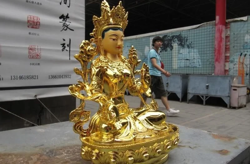 

12"Tibet Buddhism Copper gild White Tara Kwan-Yin Guan Yin Goddess Buddha Statue 30cm