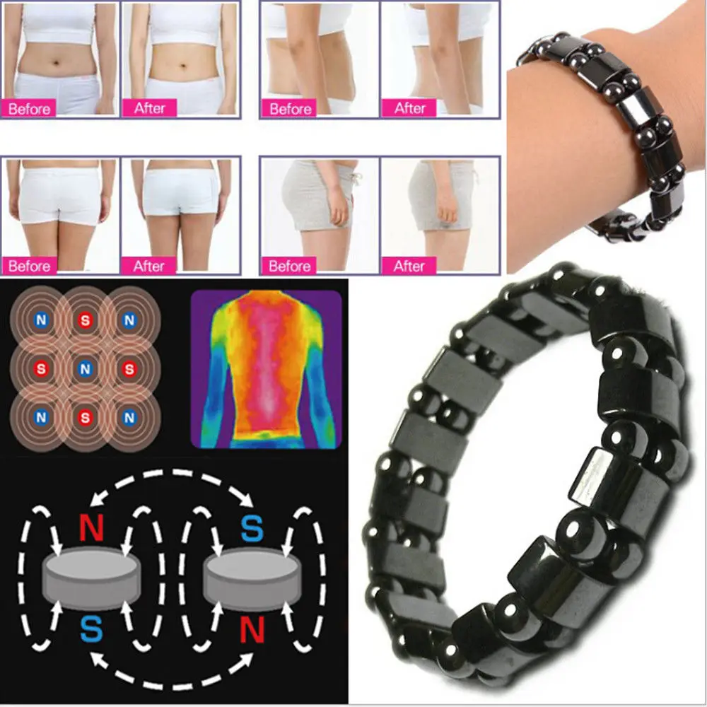 2 шт. модные черные магнитный камень браслет из гематита Исцеление бусы Бисер