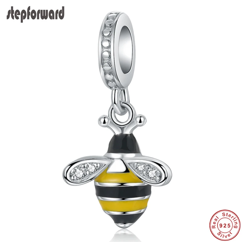 

STEP FORWARD CZ Paved Bee 100% 925 Sterling Silver Charm Fit Bracelets Bangles Necklace Honeybee Pendants Luxury Women Gift