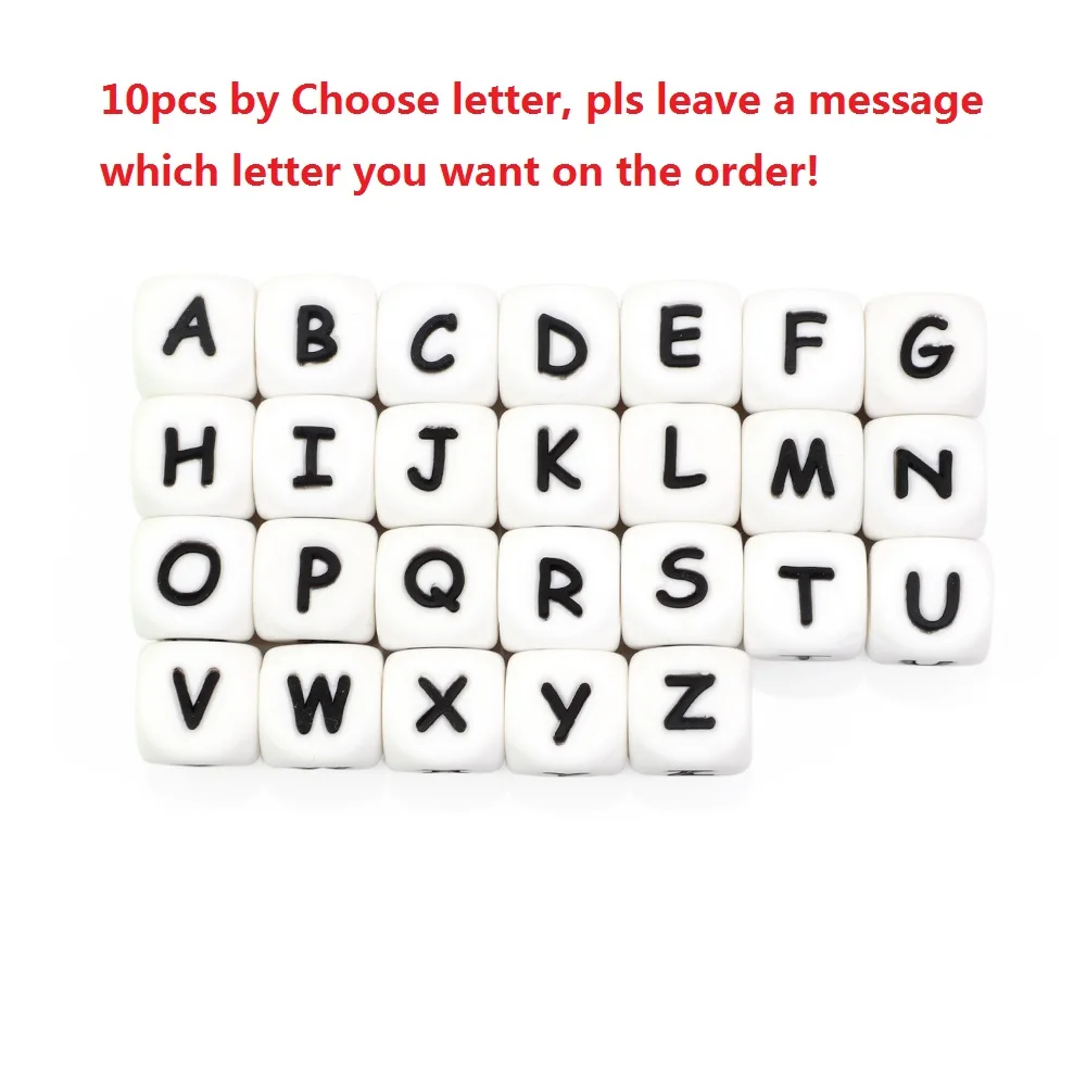 KAT030 choose letter BOBO. BOX 10 шт Силиконовые бусы для прорезывания зубов Сердце Звезда ребенок прорезыватель соски цепь игрушки DIY ожерелье свободные бусины аксессуары BPA бесплатно - Color: KAT030 choose letter
