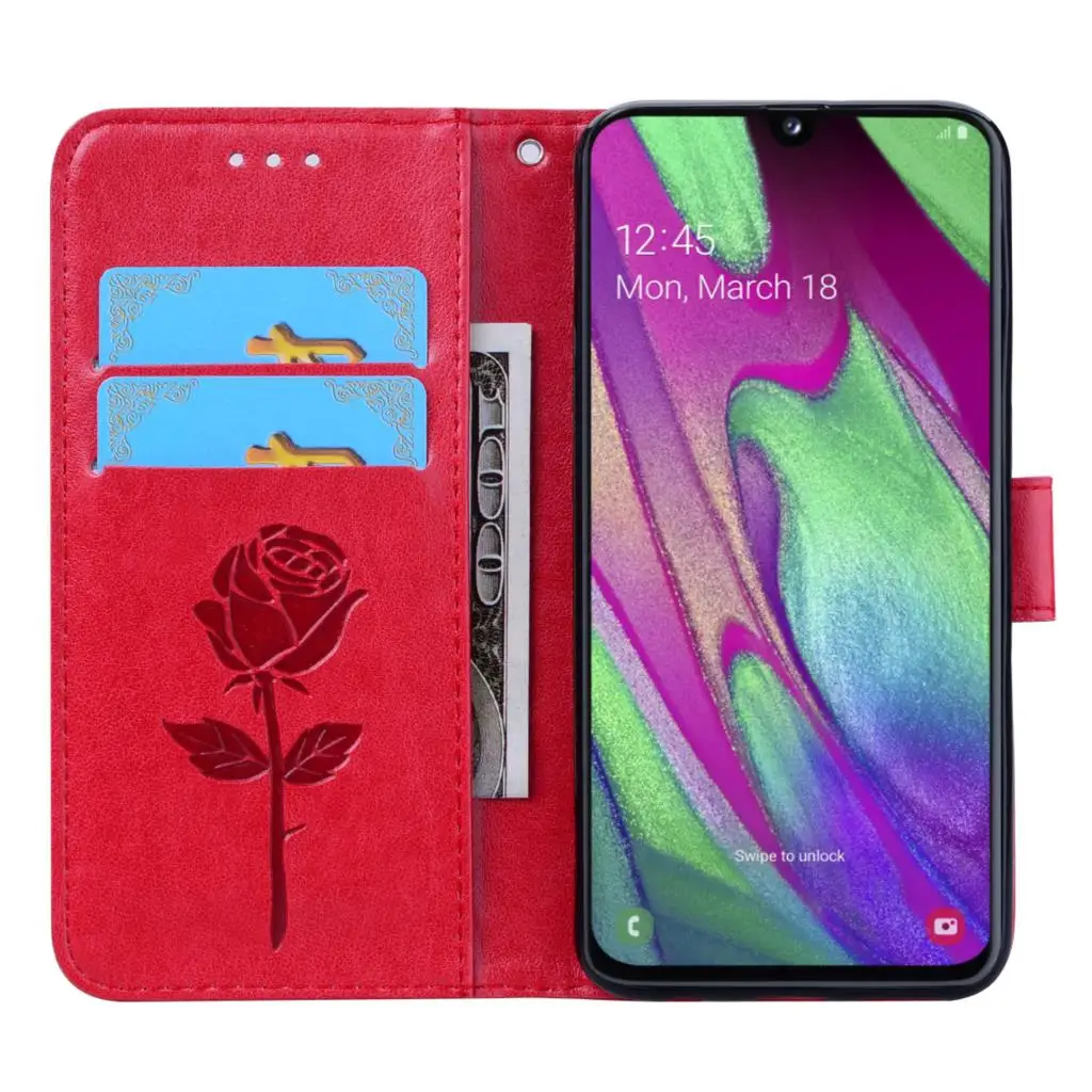 Магнитный чехол книжка для Samsung Galaxy A40 A 40 кожаный бумажник с кармашком карт
