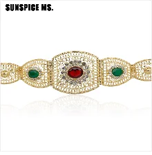 SUNSPICE-MS, марокканский женский золотой пояс для свадебного платья, разноцветные стразы, этнический кафтан, широкая талия, цепочка, украшения для тела