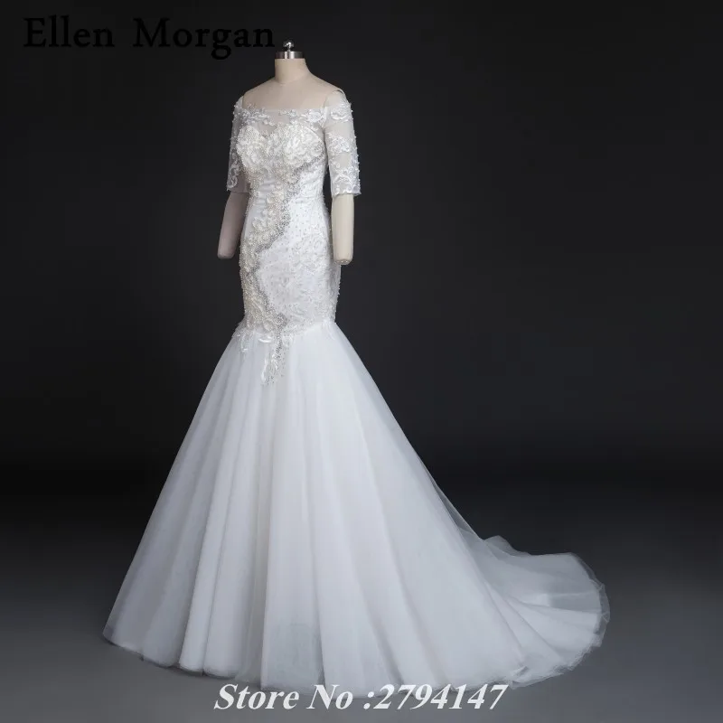 Русалка Весна Свадебные платья с рукавом 2017 для обувь девочек элегантный плеча