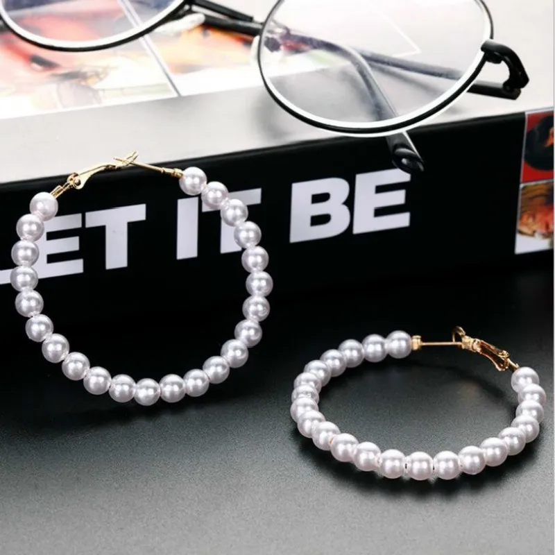 Смелые жемчужные преувеличенные серьги в виде больших кругов модные элегантные