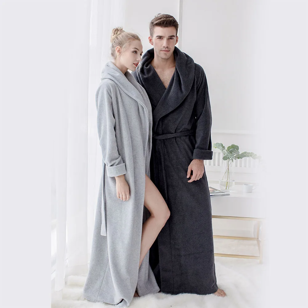 Men's and Women's Long Robes Microfiber Fleece Floor Length Plus Size Bathrobes Sleepwear Loungewear Full Length Gown Pajamas