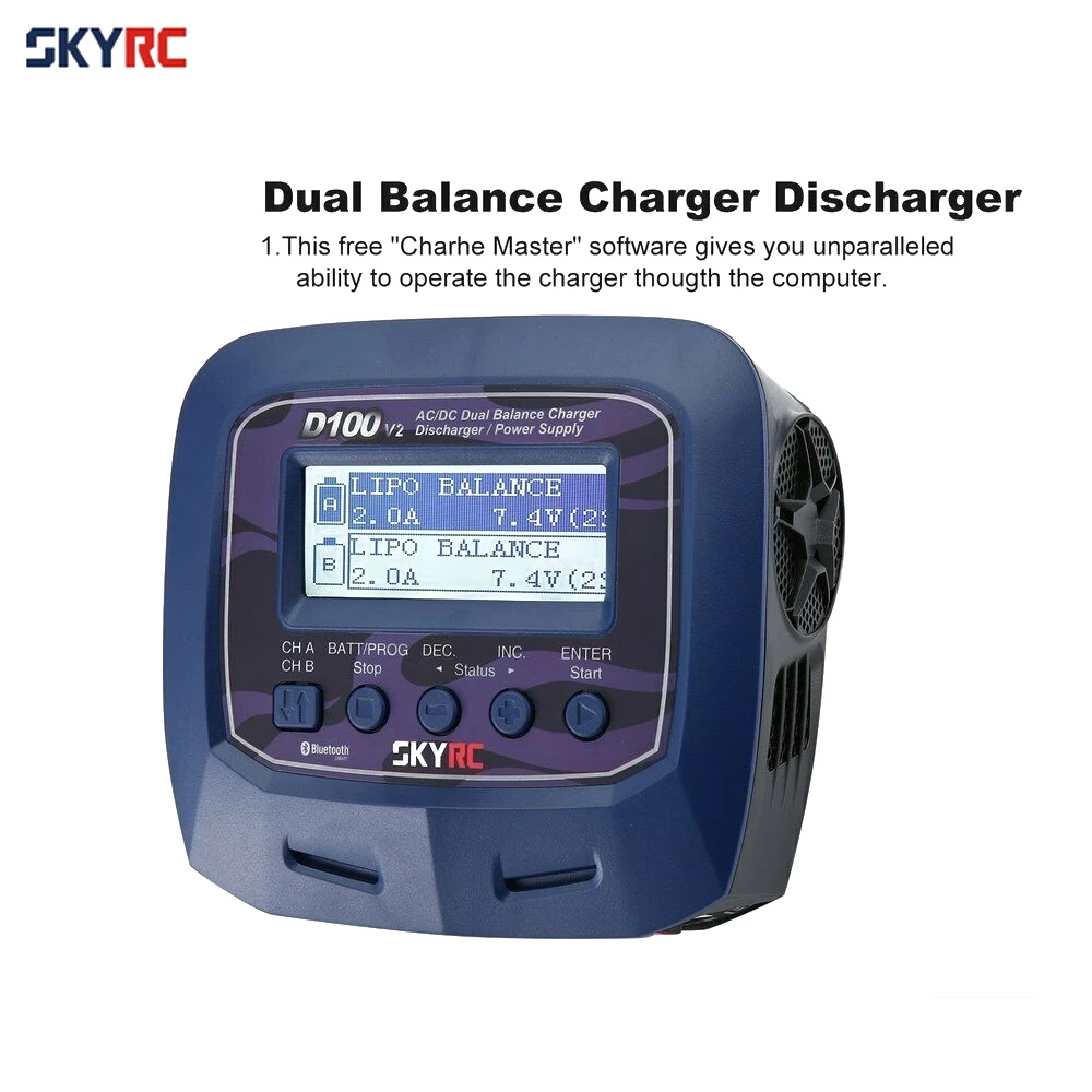 Skyrc D100 V2 Зарядное устройство двухканальный AC/DC LiPo 1-6s 2x100 Вт двойной с Bluetooth баланс зарядное устройство разряда для Lipo литий-ионный аккумулятор