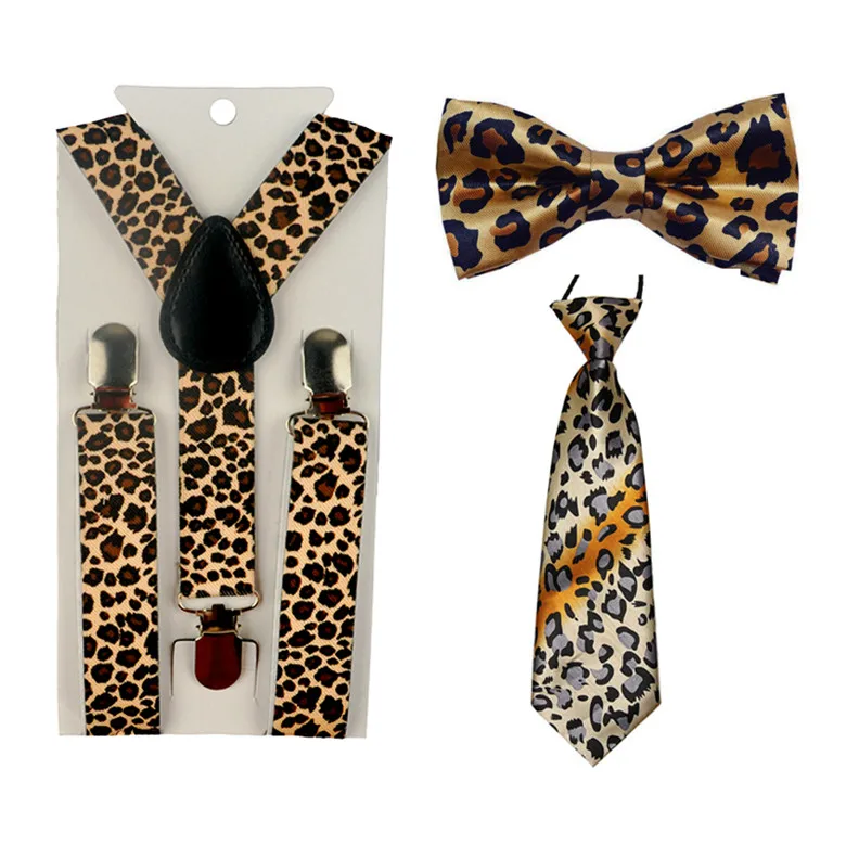 Leopard Высококачественный комплект для маленьких мальчиков с бабочкой и подтяжками; однотонные вечерние галстуки; TR0007 - Цвет: Leopard