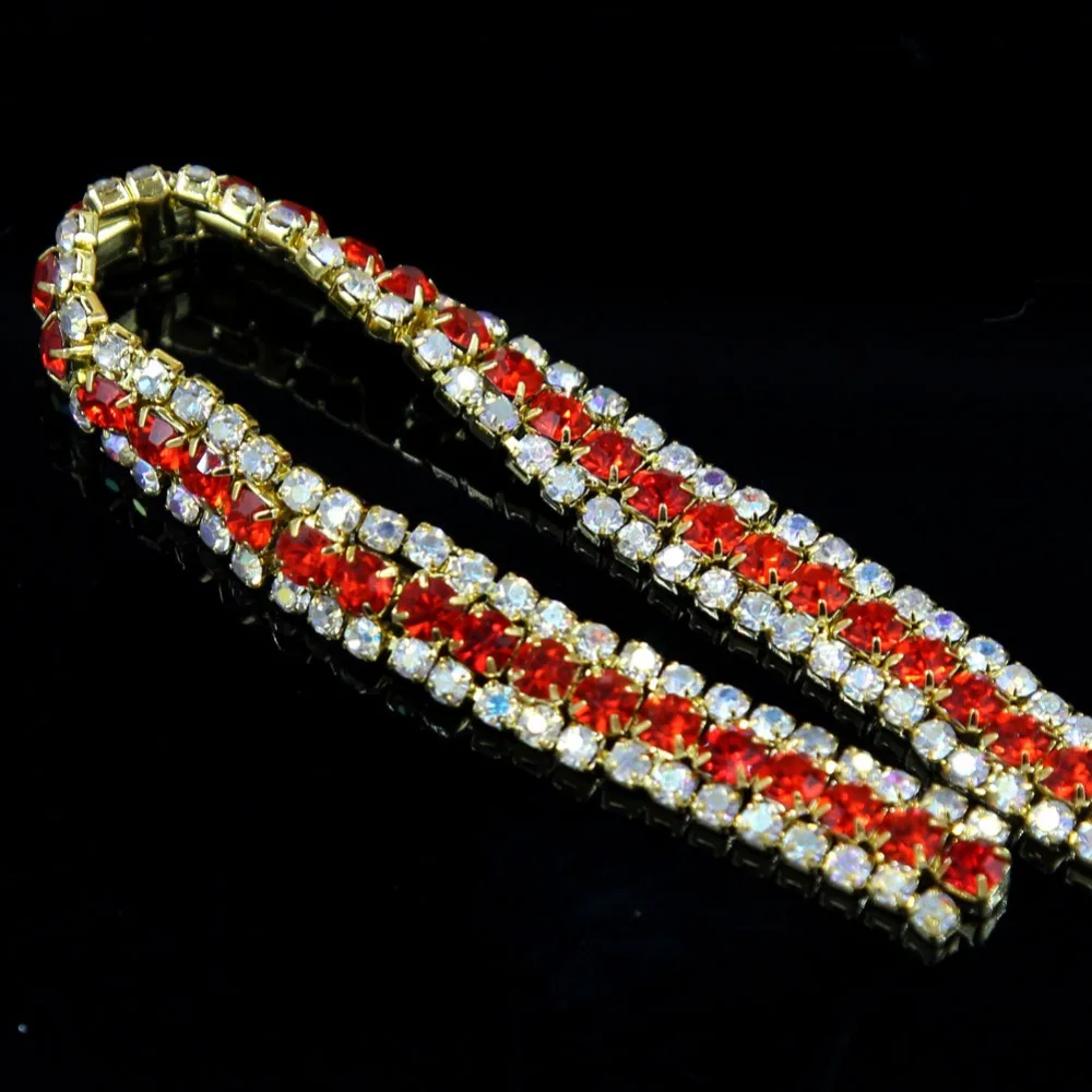 Большая распродажа! 1 ярд 9 мм 3 ряда Красный AB кристалл Rhinetone отделка позолоченный