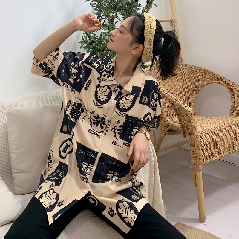 Harajuku Retro Shirts Women Printed Short Sleeve Loose Top Blouse 2019 New Fashion Summer Casual Streetwear Unisex | Женская одежда