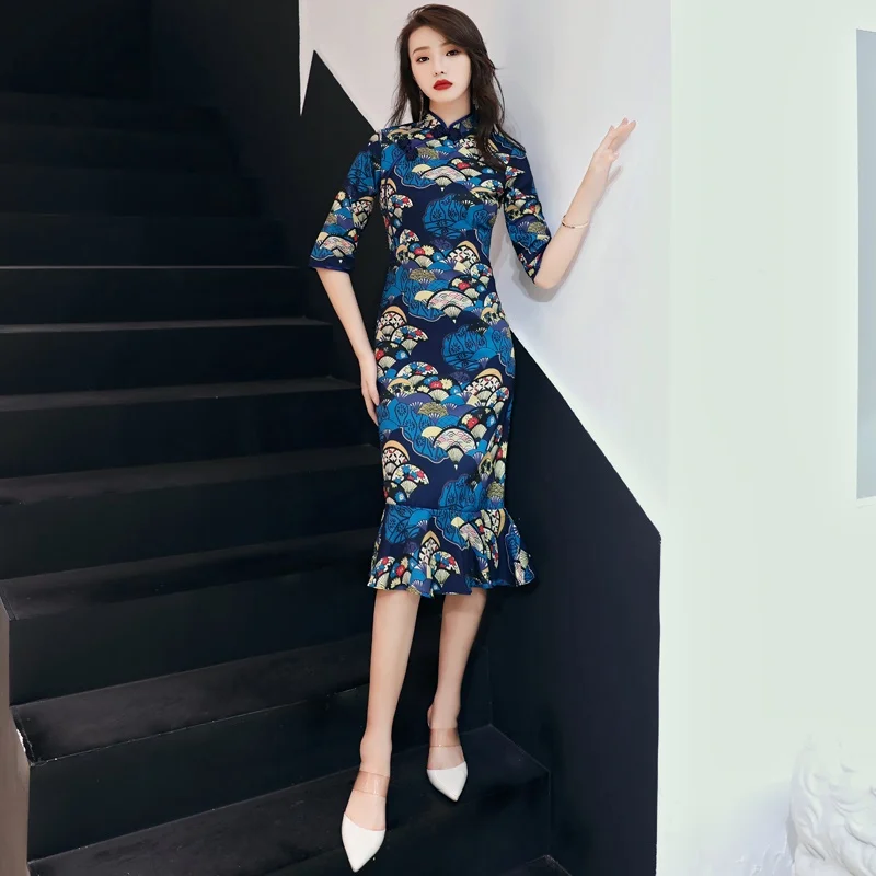 Традиционное китайское платье Cheongsam Qipao Русалка платья для женщин платье халат японский юката кимоно восточное платье FF1703
