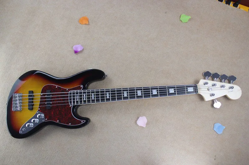Бесплатная доставка Одежда высшего качества 5 строка F Jazz Bass Ebony гриф закат взрыв