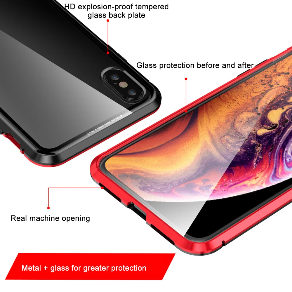 Магнитный металлический каркас чехол для телефона iPhone 7 8 7p 8p x xs max xr 360 полная