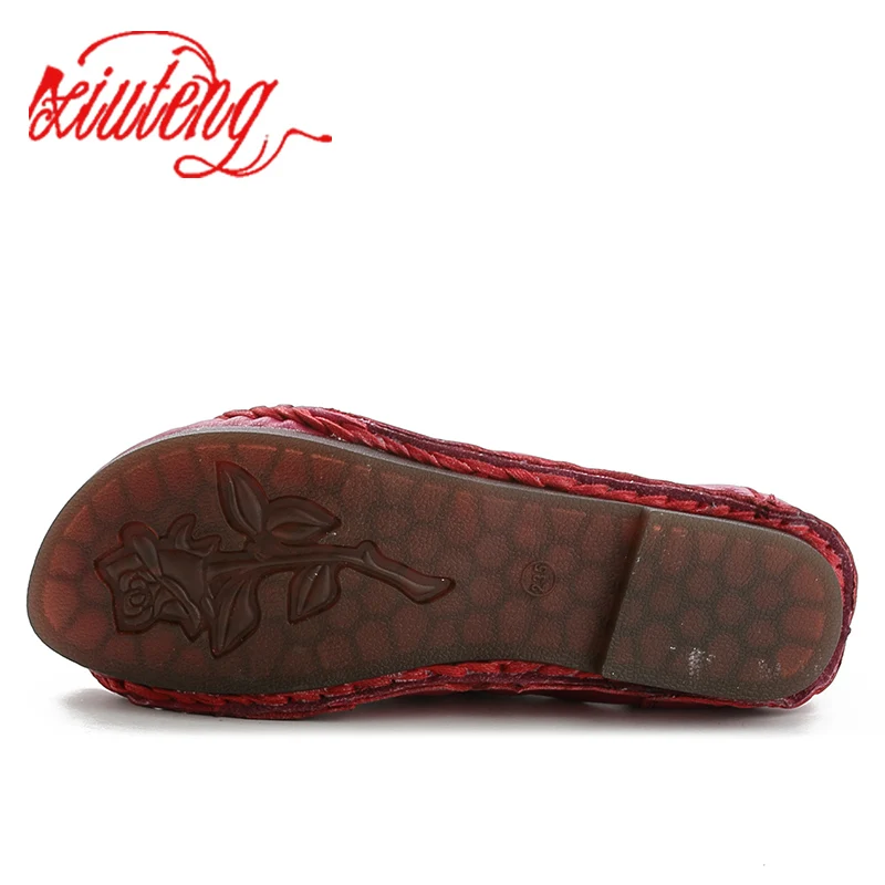 Xiuteng 2022 Summer Autumn Fashion Flower Design Round Toe Casual Women's Shoes National Wind Genuine Leather Women Flats Girl