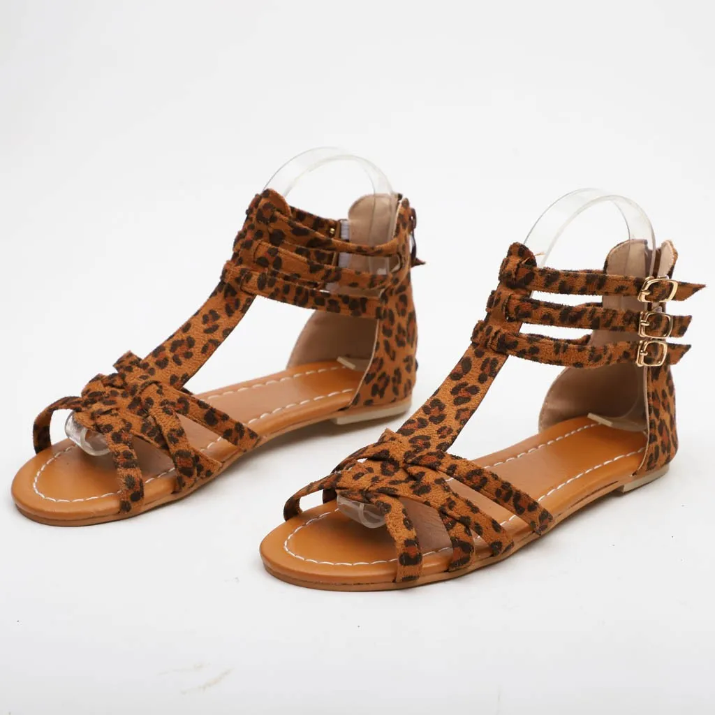 SAGACE/женские летние модные сандалии с пряжкой на ремешке Леопардовые открытым