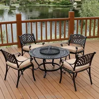 Best selling Burner Garden/Patio round Table in 106cm BBQ Set, solid Aluminium finished low back arm 4 chairs for outdoor party