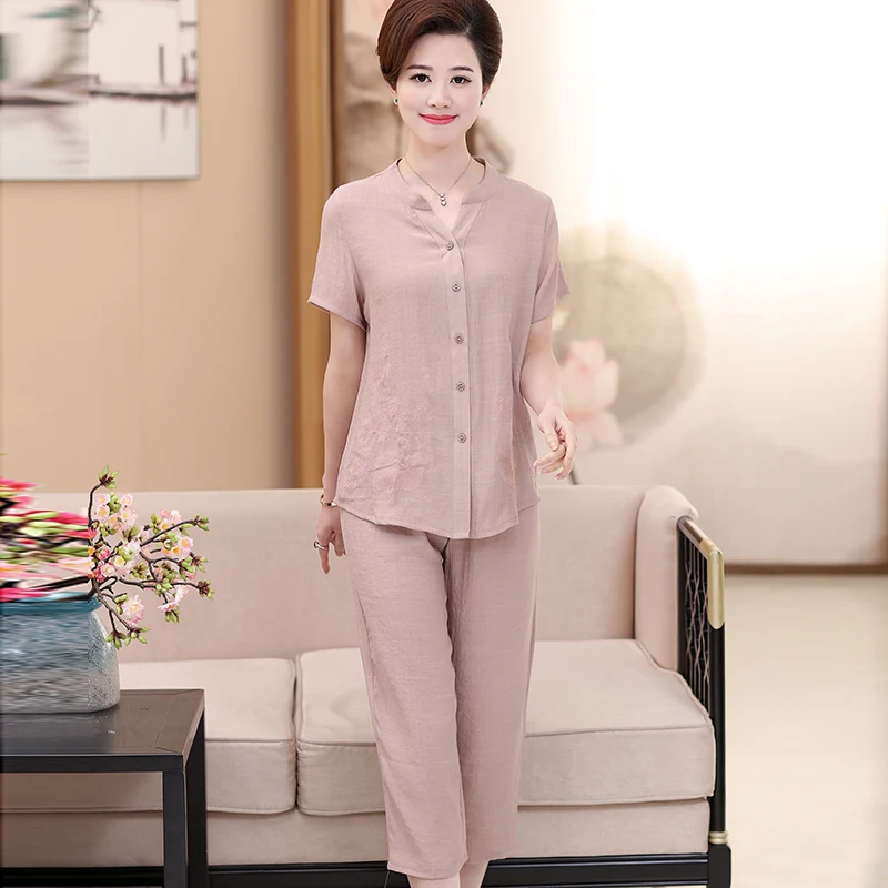 Женский льняной хлопковый костюм Повседневный Кардиган с V образным вырезом и