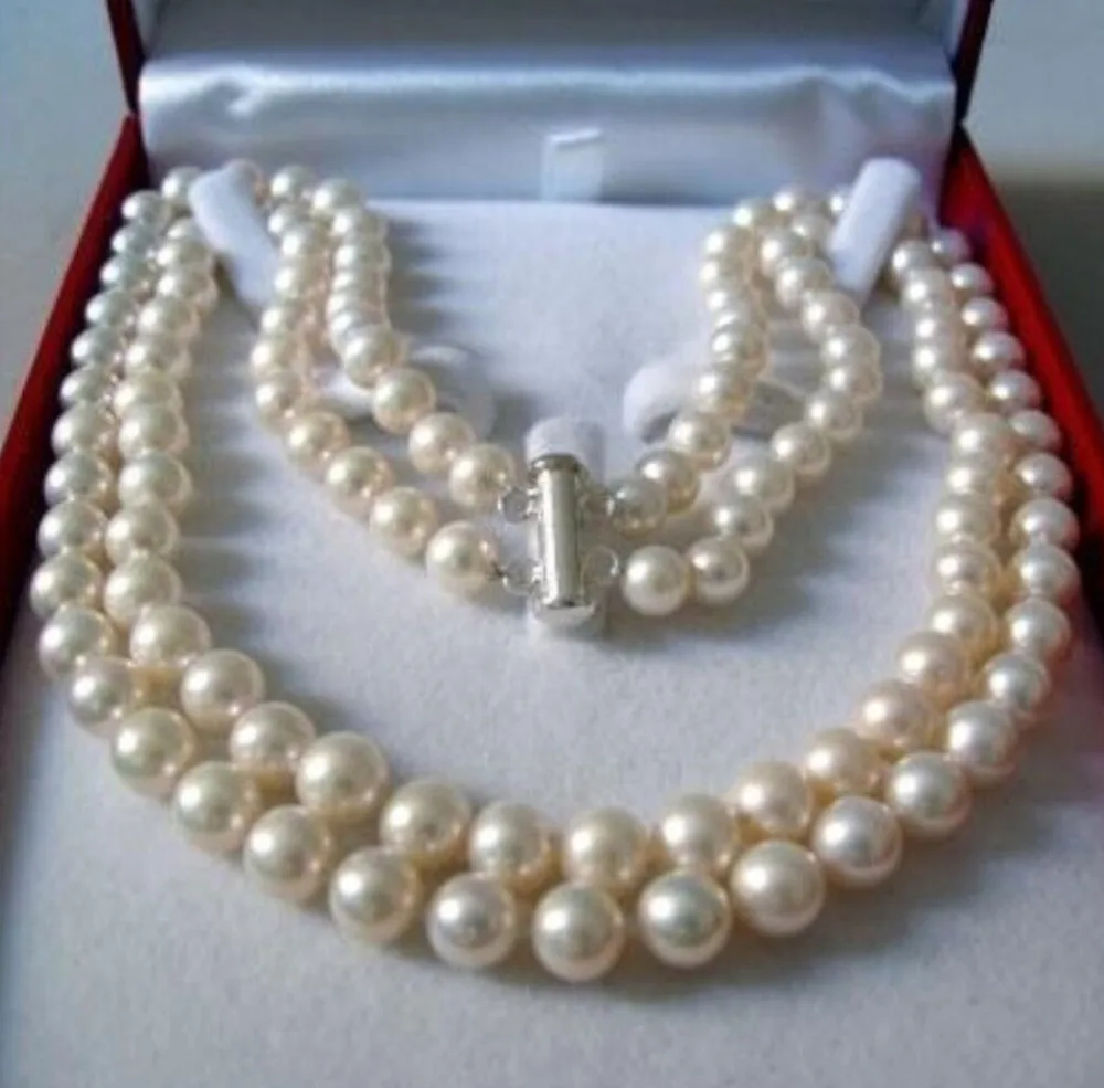

FREE SHIPPING Free shopping! 2 Rows 7-8MM WHITE AKOYA SALTWATER PEARL NECKLACE 17-18" beads jewelry making Natural Stone