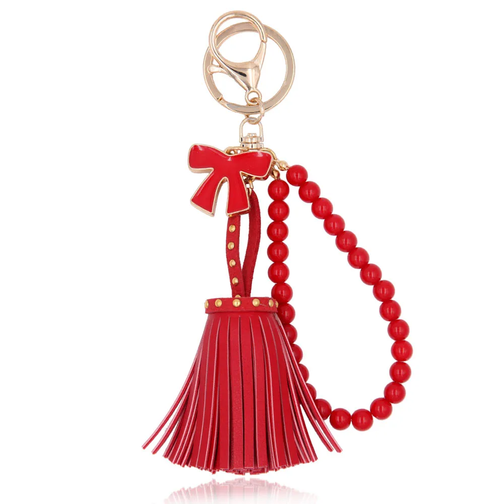 Брелок для ключей с кисточкой из искусственной кожи эмалированный брелок бантом