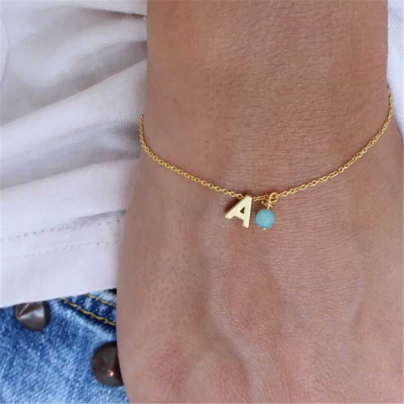 Hot Sale Fashion Tiny Dainty Initial Bracelet Nice Stone Letter &quotA&quot Charm For Girls Birthday Christmas Gift | Украшения и